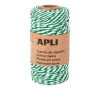 APLI 19842 - Bobine de Ficelle en Coton Bicolore pour emballer des Cadeaux, Fil Vert et Blanc idéal pour Les travaux manuels ou Les décorations de Noël ou Toute Autre célébration, Bobine de 100x2mm.