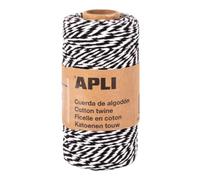 APLI 19843 - Bobine de Ficelle en Coton Bicolore pour emballer des Cadeaux, Fil Noir et Blanc idéal pour Les travaux manuels ou Les décorations de Noël ou Toute Autre célébration, Bobine de 100x2mm.
