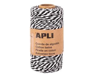 APLI 19843 - Bobine de Ficelle en Coton Bicolore pour emballer des Cadeaux, Fil Noir et Blanc idéal pour Les travaux manuels ou Les décorations de Noël ou Toute Autre célébration, Bobine de 100x2mm.