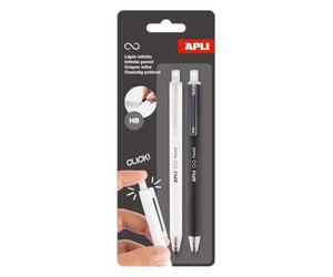 Apli 20064 - Pack de 2 crayons Infini gris rétractables - Mine HB - Corps des crayons : Blanc et Noir