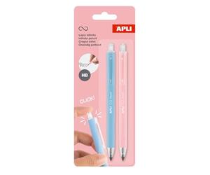 Apli 20066 - Pack de 2 crayons Infini gris rétractables - Mine HB - Corps des crayons : Bleu et Rose