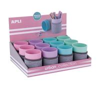 APLI 20410 Boîte de présentation avec 12 gobelets en plastique et néoprène de couleurs assorties
