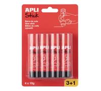 APLI 20458 - Lot de 4 (3+1) bâtons de colle 10 g - Colle en bâton pour papier, carton, photos - Application propre - École et bureau
