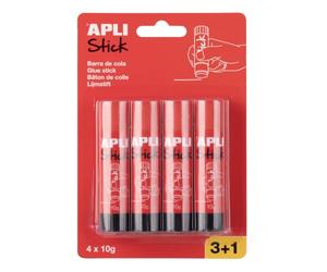 APLI 20458 - Lot de 4 (3+1) bâtons de colle 10 g - Colle en bâton pour papier, carton, photos - Application propre - École et bureau