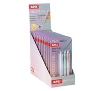 Apli 20498 - Présentoir de mini stylos gel pastel, pointe fine 0,5 mm, encre bleue séchage rapide, à emporter partout, 12 blisters de 3 stylos