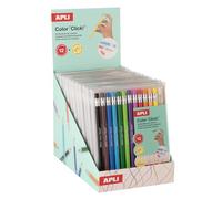 Apli 20545 - Présentoir de porte-mines Color Click, display 12 packs de 12 porte-mines avec taille-crayon et mines de rechange 2.6 mm, crayons mécaniques colorés pour école et bureaux.