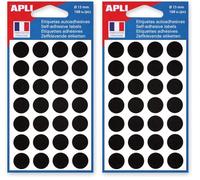 APLI-AGIPA 111847 Pastille Adhésive Pochette, Noir, 15mm (Lot de 2)
