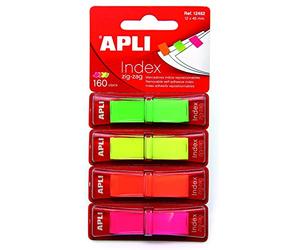 APLI Blister de 4 dévidoirs index zig-zag adhésif repositionnable 12 x 45 mm