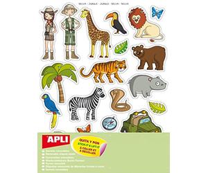 APLI Kids 11445 - Pochette de 12 feuilles de gommettes sur le thème de la jungle multicolore moyen