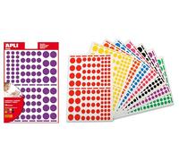 APLI Kids 119219 - Pochette de gommettes Rondes - 10 Feuilles - 1040 Autocollants Ronds - Couleurs Assorties - éducatives et créatives - Tailles variées - qualité et sécurité