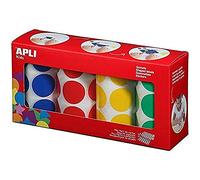 Apli kids 14769 - Boite de 4 Rouleaux de Gommettes Rondes 33 mm, Multicolore