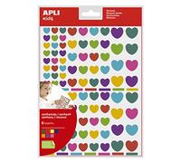 APLI Kids 18767 - Pochette de 624 stickers coeurs, 6 feuilles de gommettes, 3 tailles différentes, coeurs multicolores, adhésif repositionnable, couleurs PEPS.