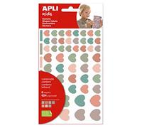 APLI Kids 19452 - Gommettes "cœur" de la collection Nordik - 6 feuilles de gommettes en forme de cœur aux couleurs nordiques - Tailles variées - Adhésif enlevable.