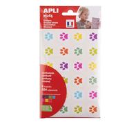 APLI Kids 19721 - Pochette de gommettes représentant des empreintes de chatons - Couleurs assorties. 6 feuilles d'autocollants "empreintes de chaton" - Adhésif repositionnable.