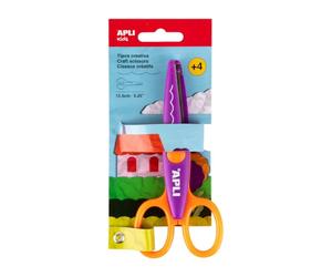 APLI Kids 19998 - Ciseaux créatifs "Courbes" pour enfants - 13,5 cm - Violet et orange - Sécurité et confort pour enfants de 4 ans et plus - Idéal pour les activités manuelles.