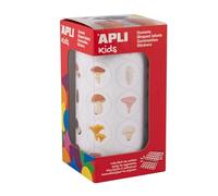 APLI Kids 20053 - Rouleau de gommettes sur le thème des champignons - Autocollants ronds illustrés de champignons - Stickers éducatifs