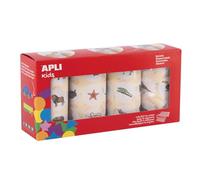APLI Kids 20054 - Lot de 4 rouleaux de gommettes éducatives rondes 33mm sur le thèmes des animaux marins, terrestres, exotiques et des oiseaux - illustrations réalistes.
