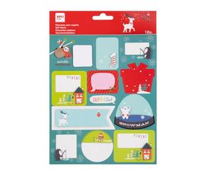 APLI Kids 20225 - Étiquettes adhésives de Noël - 13 stickers de Noël avec renne, pingouin, chaussette - Idéal pour personnaliser cadeaux, cartes de vœux et enveloppes
