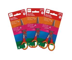 APLI Kids 20596- Lot de 3 ciseaux scolaires de 13 cm avec pointe arrondie, manche ergonomique bicolore et lames en acier inoxydable pour enfants à partir de 4 ans