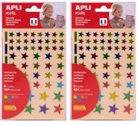 APLI Kids Gommettes étoiles métallisées couleurs assorties 6 feuilles 18396 Couleurs Métalliques : Vert/Orange/Rose/Bleu/Rouge (Lot de 2)