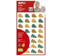 APLI Kids - Gommettes feuilles d'arbres d'automne - 2 formes - 6 feuilles - Couleurs: Vert, orange et marron - Adhésif enlevable