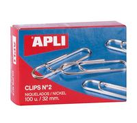 APLI Lot de 100 pinces à papier nickelées N2 32 mm