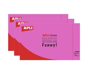 Apli Lot De 3 Blocs De 100 Notes Adhésives Repositionnables 125x75 Rose