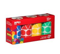APLI Lot de 4 rouleaux gommettes géométriques 27 mm (5428 pièces) Assorties