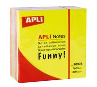 APLI Cube de notes adhésives FUNNY Notes! 75 x 75 mm 400 feuilles 4 couleurs fluorescentes