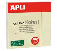 APLI Notes adhésives 10975 – 75 x 75 mm – Bloc de 100 feuilles – Jaune