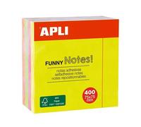APLI Cube de notes adhésives FUNNY Notes! 75 x 75 mm 400 feuilles 4 couleurs fluorescentes