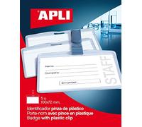 APLI Pochette de 5 badges avec pince plastique 100 x 72 mm