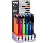 Apli Présentoir en Carton pour Porte-mines - 0,7 mm - Texture Douce - Couleurs Fluor Assorties - Capuchon avec Capuchon Transparent et Gomme de la même Couleur G