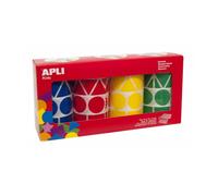 APLI Lot de 4 rouleaux gommettes géométriques 27 mm (5428 pièces) Assorties