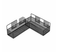 APLVFFZH Étagère Murale Cuisine Métal, Noir, Double, Petit Format, sans | sign à grille ouverte, Support rangement, Stockage shampoings, Pour amateurs propreté
