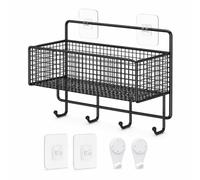APLVFFZH Étagère Murale Cuisine Métal, Noir, Simple, Petit Format, avec | sign à grille ouverte, Support rangement, Stockage shampoings, Pour amateurs propreté