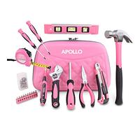Apollo - Set d’outils 21 pièces rose dans un sac à outils élégant avec fermeture éclair pour la femme à la maison - Kit d’outils ménagers avec marteau et jeu de tournevis