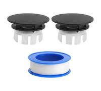 APOMOONS 2 Pièces Cache de Trop-Plein Bague Trop Plein Lavabo pour Salle de Bain Cuisine Bassin Lavabo Rond Couvercle Bouchon Trop Plein Lavabo avec Une Bobine de Ruban PTFE Noir