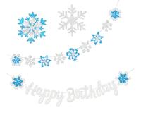 APOMOONS 2PCS Happy Birthday Neiges Banner DéCorations De BannièRes de Flocons de Neige, DéCorations ScèNes de NoëL, FêTes NoëL, FêTes d'anniversaire d'enfants, DéCorations sur Le ThèMe de Frozen