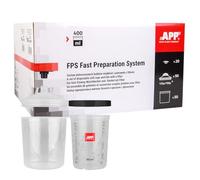 APP FPS Kit gobelets pour pistolet 400 ml, 50 pièces, filtre 190 µm | 1 Godet Rigide gradué avec Bague de Serrage, Système de gobelet avec Couvercle pour Pistolet Peinture carrosserie