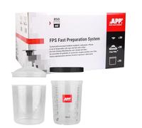 APP FPS+ Kit gobelets pour pistolet 850 ml, 50 pièces, filtre 125 µm | 1 Godet Rigide gradué avec Bague de Serrage, Système de gobelet avec Couvercle pour Pistolet Peinture carrosserie