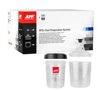 APP FPS+ Kit gobelets pour pistolet peinture 200 ml, filtre 125 µm | 1 Godet Rigide gradué avec Bague de Serrage, 50 gobelet Plastique avec Couvercle Filtre 125 µm