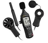 Appareil de mesure environnemental 5 en 1 PCE-EM 883 pour mesurer le son, l'intensité lumineuse, la vitesse du vent, la température et l'humidité