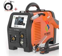 Appareil de soudage - HBM145 145A - 4-en-1 MIG/MMA/Lift-TIG - MIG sans gaz/fil fourré - Compatible avec pistolet à bobine - Onduleur à synergie - Avec torche TIG WP17V - Gris-brun