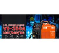Appareil de soudure - VE-250A - MIG/MMA/TIG (avec amorçage par grillage) - 250 A - Technologie inverter - Affichage numérique à 3 chiffres - Multiples protections - Couleur : orange