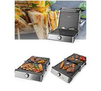 APPAREIL Grill Viande Inox 2000W - 29 x 23 cm -Viande-Panini-Poissons-Bac récupération
