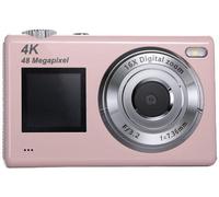 Appareil photo numérique 4K pour vlogging avec capteur 48 MP, carte SD de 32 Go, zoom 16x, stabilisateur d'image, appareil photo compact, idéal pour les débutants et les adolescents - rose