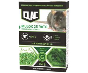 Appât céréales - Mulox 25 - rats - action rapide - 150 g - 6 sachets de 25