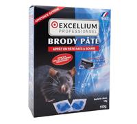 Appât Rats et Souris Prêt à l'Emploi 150g Poste Inclus Brody'Pâte EXCELLIUM | Pâte prête à l'emploi en sachets doses 10g, intérieur et extérieur, poste d'appâtage souris inclus, 150g