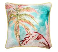 Appletree - Coussin en Velours Doux au Toucher - Bordure passepoilée Jaune - Coussin Tropical Multicolore - Coussin avec Housse Incluse